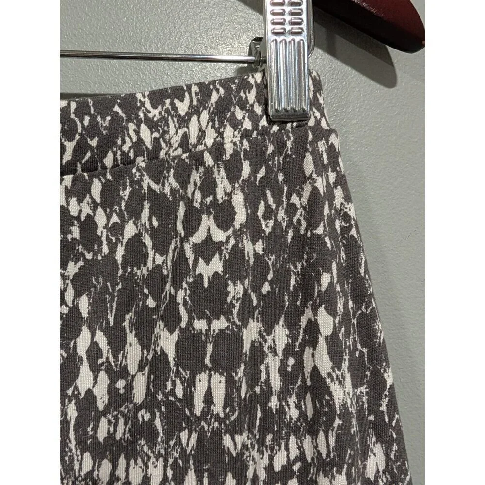 Garnet Hill Women's Gray White Stretchy Maxi Skirt High Side Slit Waist Tie Sz S
